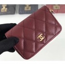 Fashion Chanel Caviar Leather Classic Zipped Card Holder A69271 Burgundy AQ00532