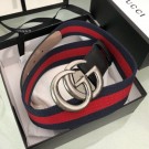 Gucci Web Fabric Belt 38mm with GG Buckle Red/Blue/Silver 2019 Collection AQ03134