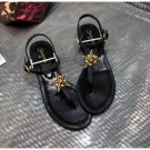 High Imitation Chanel Grosgrain & Goatskin Flat Sandals With Star Buckle Black 2020 Collection AQ01082