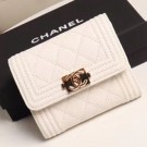 High Imitation Chanel Quilted Grained Calfskin Boy Small Flap Wallet A81996 White 2019 Collection AQ04104