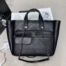 High Quality Chanel Quilted Calfskin Pocket Large Zipped Shopping Bag AS130 Black 2020 Collection AQ01339