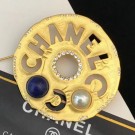 High Quality Chanel Round Metal Cutout Lettering Brooch AB1602 Gold/Blue 2019 Collection AQ03231