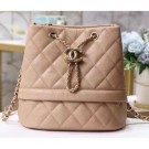 High Quality Replica Chanel Caviar Leather Quilted Rolled Up Drawstring Bucket Bag Beige AQ03005