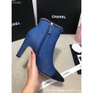 Hot Chanel Heel Chain Ankle Boots Denim Blue 2020 AQ02377