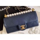 Hot Fake Chanel Logo Chain Pearl Clutch with Chain Bag AP1001 Navy Blue 2020 AQ04138