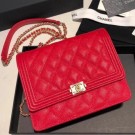 Hot Replica Chanel Grained Calfskin Boy Square Wallet on Chain WOC Red 2018 Collection AQ02518