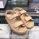 Imitation 1:1 Chanel CC Strap Flat Sandals G3445 Beige 2020 Collection AQ01406