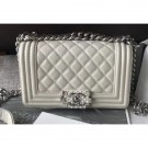 Imitation Best Chanel Small Metallic Crumpled Waxy Leather Resin Boy Flap Shoulder Bag Creamy AQ01189