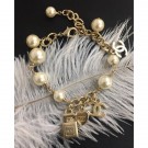 Imitation Chanel Bottle Pearl Bracelet Gold/White 2018 AQ02718