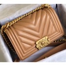 Imitation Chanel Caviar Leather Chevron Boy Flap Small Bag Caramel/Gold AQ03034