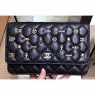 Imitation Chanel Charms Wallet On Chain WOC Bag Black 2019 AQ02124