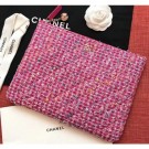 Imitation Chanel Cotton Tweed Classic Pouch Clutch Bag A82545 Fuchsia 2019 AQ04153