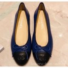 Imitation Chanel Lambskin Classic Bow Ballerinas Flats Blue/Black AQ01720