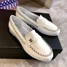 Imitation Chanel Patent Leather Chain Flat Loafers G35631 White 2020 Collection AQ01060