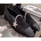 Imitation Chanel Top Quality Crystal Star Suede Calfskin and Grosgrain Loafers G35833 Black 2020 AQ04024