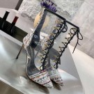 Imitation Chanel Tweed Transparent Lace-up High-Heel Short Boots Multicolor 2019 Collection AQ02047