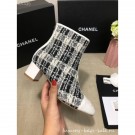 Knockoff Chanel CC Logo Ankle Boots Tweed Gray 2020 AQ02135