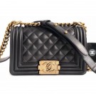 Knockoff Chanel Lambskin Boy Flap Small Bag Black/Gold AQ03396