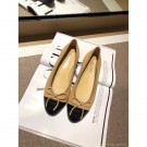 Knockoff Chanel Lambskin Classic Bow Ballerinas Flats Apricot/Black AQ03965