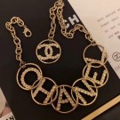 Knockoff Chanel Lettering Square Crystal Necklace AB0556 Gold/Crystal White 2019 Collection AQ01459