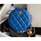 Knockoff Chanel Pearl on Chain Round Clutch with Chain Bag Blue 2020 AQ01205