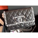 Knockoff Chanel Striped Grained Calfskin CC Filigree Wallet On Chain Bag A84451 Black 2019 AQ02450