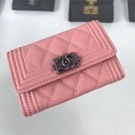 New Chanel Grained Leather Small Flap Boy Wallet A80603 Pink 2019 Collection AQ03818