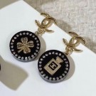 New Chanel Resin Round Clover Bottle Short Earrings Black/Gold 2019 Collection AQ03398