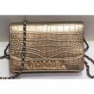 Replica 1:1 Chanel Crocodile Embossed Calfskin Gabrielle Wallet On Chain WOC Bag Metallic Gold 2019 AQ03207