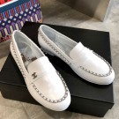 Replica 1:1 Chanel Lambskin Chain Flat Loafers G35631 White 2020 Collection AQ03492