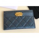 Replica AAA Chanel Pearl Caviar Leather Boy Card Holder Navy Blue 2018 AQ01334