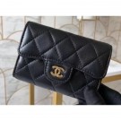 Replica AAAAA Chanel Classic Small Card Holder AP0214 Lambskin Black/Gold AQ01388