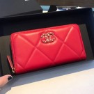 Replica Chanel 19 Goatskin Long Zipped Wallet AP1063 Cerise Red 2019 Collection AQ01427