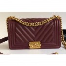 Replica Chanel Caviar Leather Chevron Boy Flap Medium Bag Burgundy/Gold AQ01730