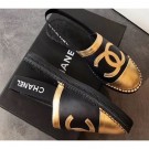 Replica Chanel CC Logo Espadrilles Sandals Black/Gold AQ04192