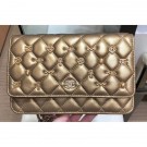 Replica Chanel Charms Wallet On Chain WOC Bag Metallic Gold 2019 AQ03346