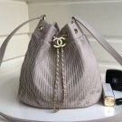 Replica Chanel Chevron Pleated Bucket Bag Light Gray 2019 Collection AQ04003