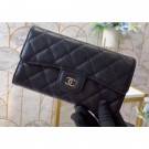 Replica Chanel Classic Long Flap Wallet A31506 Grained Calfskin Black AQ03771