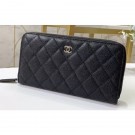 Replica Chanel Classic Long Zipped Wallet 31507 Grained Calfskin Black/Silver AQ01254