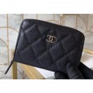 Replica Chanel Classic Small Zipped Coin Purse 69272 Grained Calfskin Black/Silver AQ00534