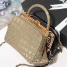 Replica Chanel Crocodile Embossed Calfskin Kiss-Lock Double Top Handle Bag AS0796 Gold/Black 2019 Collection AQ03033