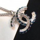 Replica Chanel Double Square Crystal CC Pendant Necklace Crystal White/Dark Blue 2019 Collection AQ02070