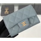 Replica Chanel Grained Leather Classic Flap Card Holder A80799 Gray/Gold AQ00722