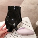 Replica Chanel Patent Calfskin Mary Jane Open Ankle Short Boots G35431 Light Purple/Black 2020 Collection AQ03647