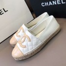 Replica Chanel Quilted Calfskin Flat Espadrilles G29762 White/Beige 2020 Collection AQ04016