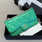 Replica Chanel Quilted Lambskin Zipped Classic Card Holder AP0767 Green 2019 Collection AQ04395