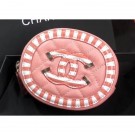 Replica Chanel Striped Grained Calfskin CC Filigree Round Zipped Coin Purse A81458 Pink 2019 AQ01341