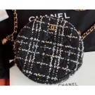 Replica Chanel Tweed Classic Round Clutch with Chain Bag AP0366 Black 2019 AQ03326