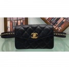 Replica Chanel Vintage Chain Belt Quilted Fanny Pack Waist Flap Bag Lambskin Black AQ01137