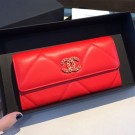 Replica Luxury Chanel 19 Goatskin Long Flap Wallet AP0955 Bright Red 2019 Collection AQ01844